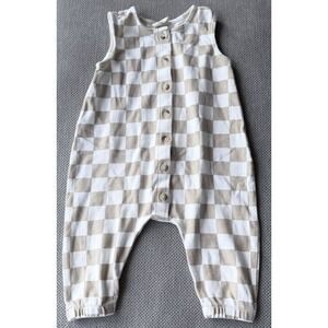SIXX Checkered Sleeveless Romper 12-18M Neutral Beige Baby One Piece Outfit